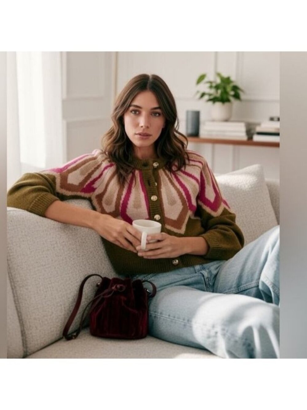 SEZANE Hamel Alpaca Jacquard Knit Cardigan Size XXS - Picture 2 of 11
